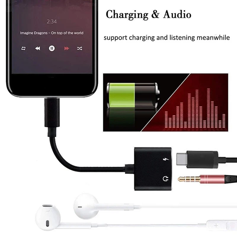 Адаптер для наушников для мобильных телефонов type C и 3,5 мм аудио разъем кабель RC1 2 в 1 Зарядка прослушивание конвертер для Xiaomi htc OnePlus