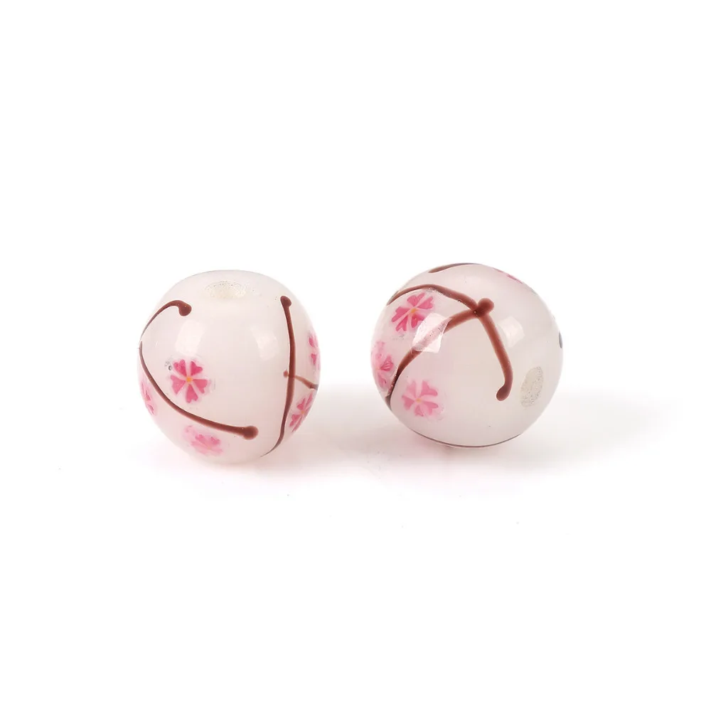 

DoreenBeads Lampwork Glass Japanese Style Beads Round Sakura Flower About 12mm( 4/8") x 11mm( 3/8"), Hole: Approx 2.7mm, 2pcs