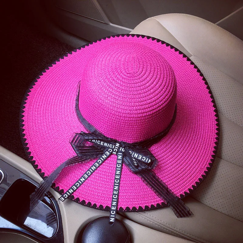 Модный пляжный солнцезащитный козырек с бантом Женская Летняя шляпка большие солнцезащитные шапки для женщин широкие свисающие поля Панама соломенная складная шляпа