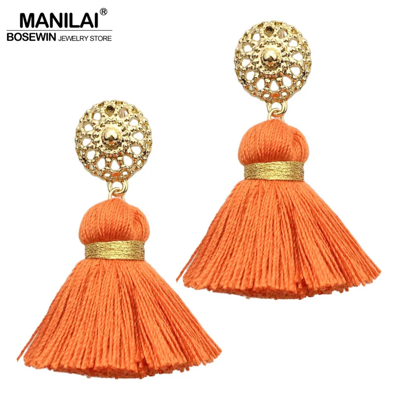 MANILAI Bohemian Tassels Earrings For Women Gold Color Metal Simple Tassel Dangle Earrings Ethnic Jewelry Handmade 10 Colors