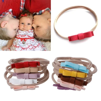 

Hot 10Pcs Newborn Headwear Bows Leather Bow Elastic Nylon Headband Hair Accessories