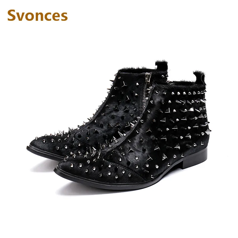 luxury rivet pointed toe ankle boots