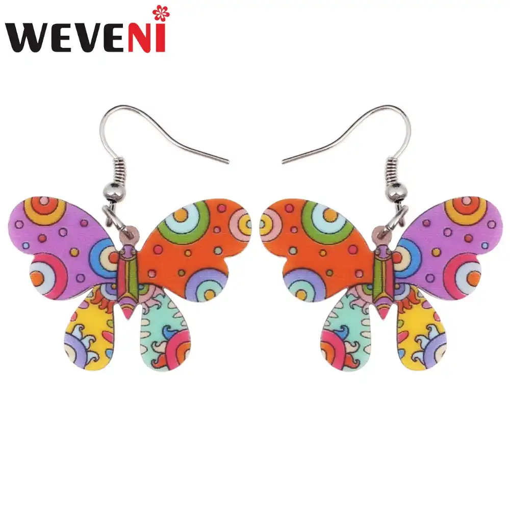 Weveni acrílico floral borboleta brincos gota bonito longo balançar anime jóias para menina feminino bijoux acessórios notícias scalewing