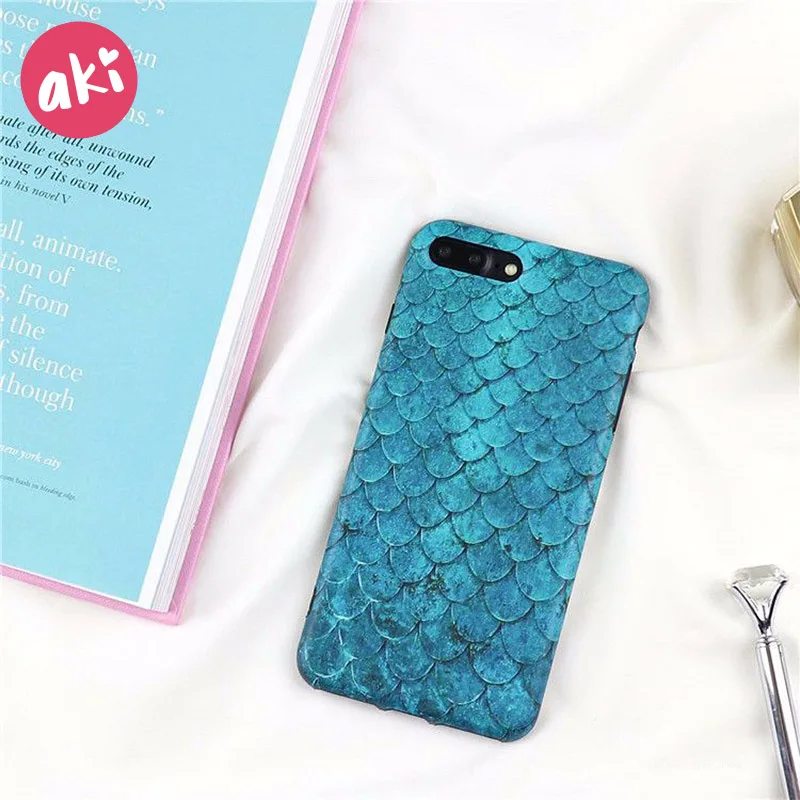 

AKI Blue Mermaid Scale Case for iPhone 8 7 Plus Case Soft TPU Matte Abstract Fish Back Cover for iPhone 6 6S Plus Case