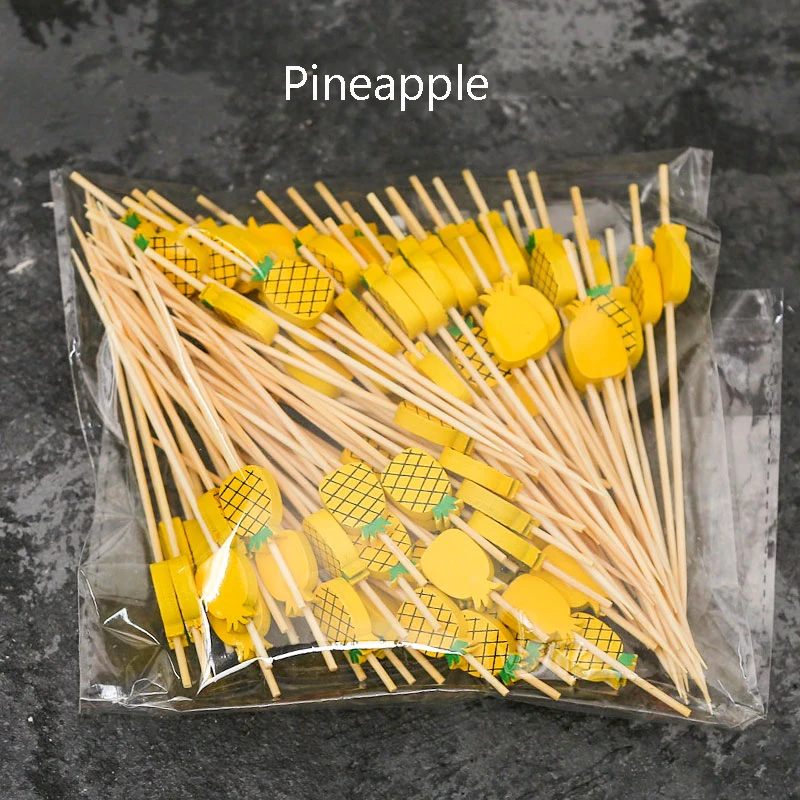 pineapple GIEMZA 100 шт одноразовая палочка цвет натуральная бамбуковая палочка фруктовый знак зубочистка оформление коктейлей знак вилка для фруктов и десертов инструмент - Цвет: pineapple
