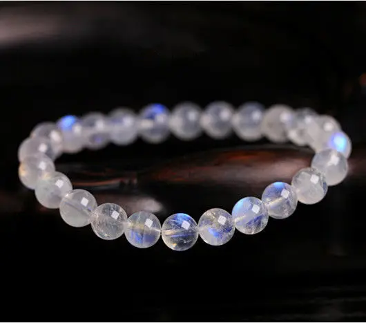 

free shipping AAA 6mm High Quality Natural Moonstone Blue Light Crystal Clear Beads Bracelet