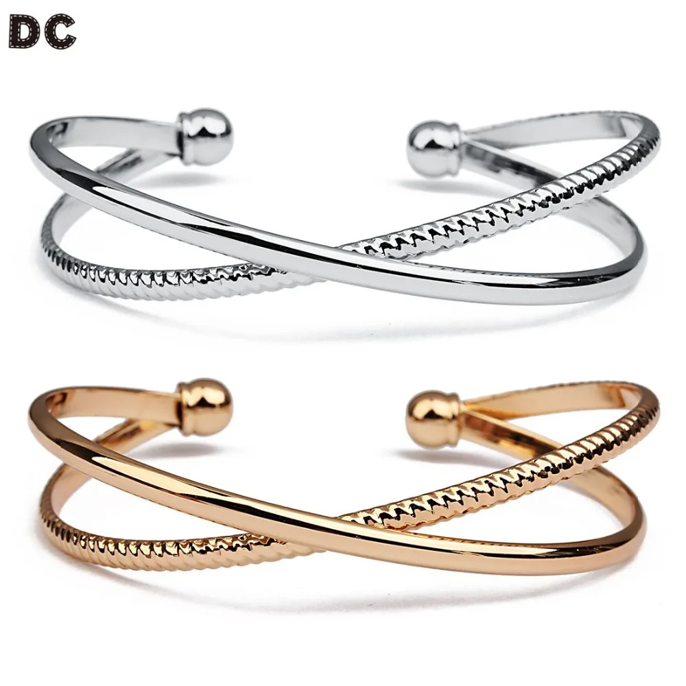 

DC 2pc/lot 61*3mm Fashion Adjustable Opening alloy Cuff Bangle Wire Twist Gold Silver Metal Ball Ends Pulseiras