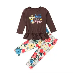Мода новорожденных для маленьких девочек комплект топы с длинными рукавами штаны-леггинсы Детский комплект для маленьких девочек одежда