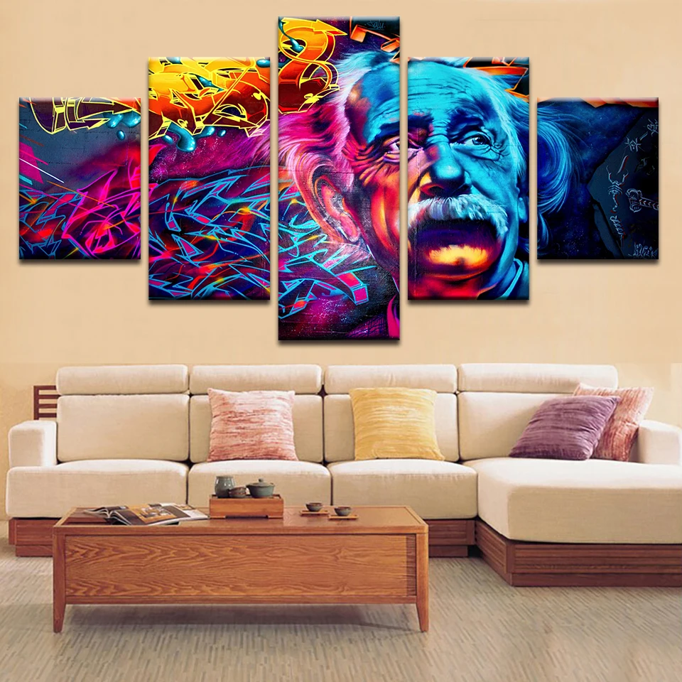 

5 Pieces Canvas Printed Abstract Poster Albert Einstein Modern Artwork Home Decor For Living Room Painting Wall Art Pictures