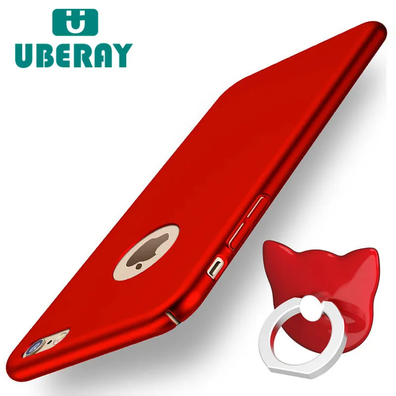 

Matte Scrub Smooth Phone Case For Apple iPhone 6S 7 6 8 Plus X 5 S 5S SE Ultra Thin PC Protective Cover Ring Holder Red Capa