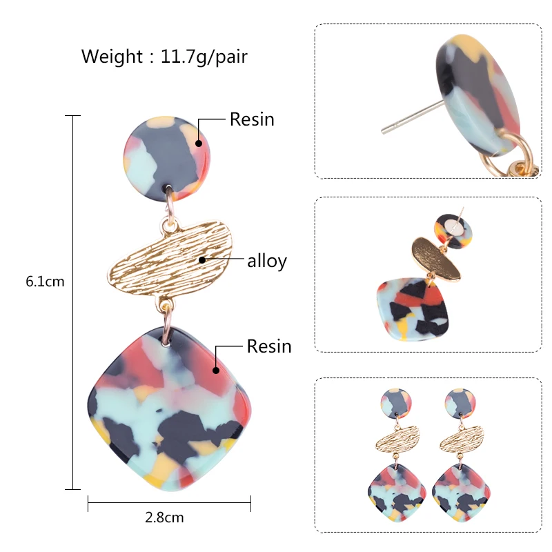 Classic Resin Drop Earrings for Women Geometric Acrylic Dangling Earings Fashion Elegant Summer Metal Dangle Earring Jewelry    (6)