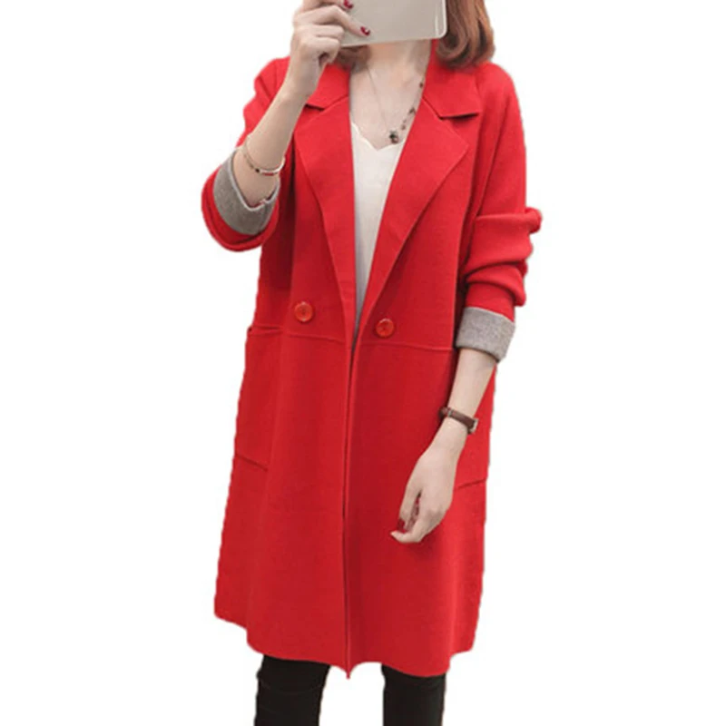 Best Price 2018 New Autumn Winter Women Suit Collar Long Knitted Sweater Cardigan Female Long Sleeve Knit Coat Ladies Casual Outwear F814