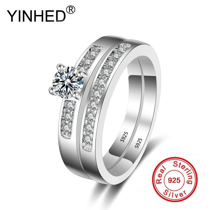 YINHED 2 шт. 100% твердые 925 стерлингового серебра фотокольца с круглым кубическим