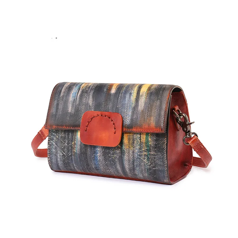 

Leather Women's Bag New Head Layer Cowhide Single Shoulder Sloping Cross Pack Original Leisure Retro Square Bag