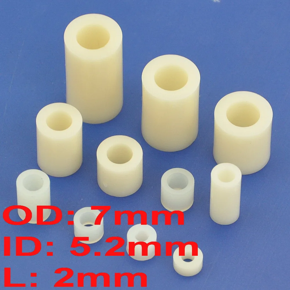 

( 100 pcs/lot ) 2mm Nylon Round Spacer, OD 7mm, ID 5.2mm, for M5 Screw.
