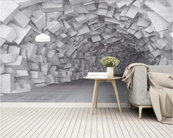 Custom Wallpaper extending space tunnel industrial style geometric gray Mural black and white decorative painting 3d Wallpaper