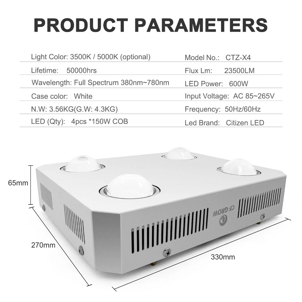 Citizen CLU048 1212 COB светодиодный светильник для выращивания 100 Вт 300 Вт 600 Вт 900 Вт полный спектр замена HPS 300 Вт 600 Вт для комнатных растений Veg Flower Grow - Испускаемый цвет: CTZ-X4