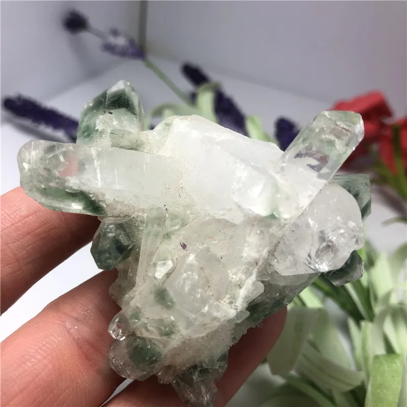Натуральный зеленый Ghost Phantom Quartz Кристалл кластер целебный образец минеральный