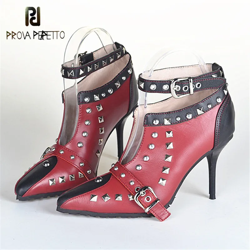 

Prova Perfetto Top Sale Office Lady Genuine Leather Shoes Women Mixed Color Pointed Toe Shoes Shallow Strange Heel Shoes Spring
