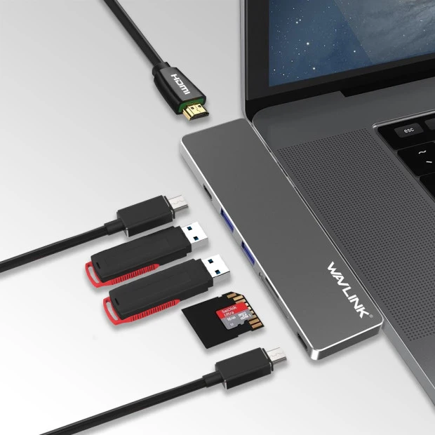 Wavlink USB-C концентратор адаптер Тип C T3 алюминиевый концентратор w/SD/Micro SD кард-ридер 4K HDMI для MacBook Pro