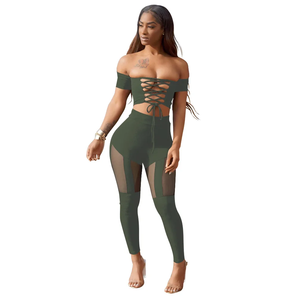 Hot Women Sexy Strapless Top With Long Pants Women Club Bodycon Mesh Outfits Women Suits Hot Women Sexy Strapless Top With Long Pants Women Club Bodycon Mesh Outfits Women Suits