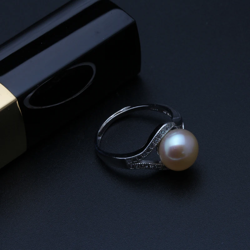 100% Really natural Freshwater black Pearls Jewelry adjustable Wedding Ring For Women