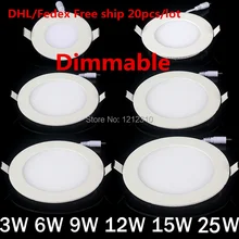 DHL,, 20 шт./лот, Светодиодная панель с регулируемой яркостью, потолочный светильник, 3 Вт, 4 Вт, 6 Вт, 9 Вт, 12 Вт, 15 Вт, 25 Вт, с адаптером AC110-220V Ulthra thin