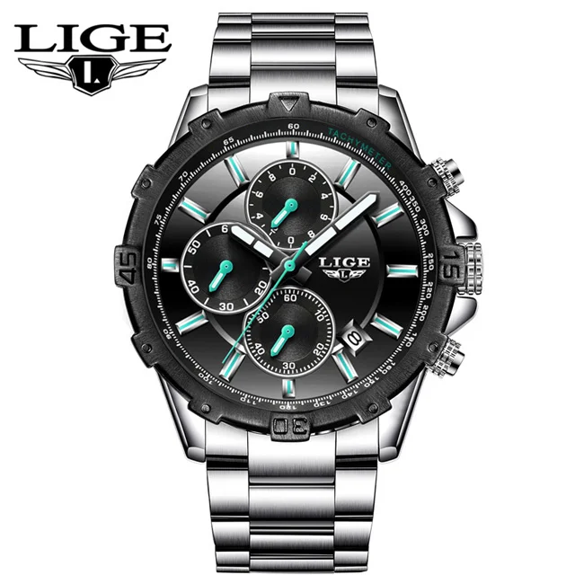 

Mens Watches LIGE Top Brand Luxury Men's Military Sports Wristwatch Stainless Steel Waterproof Quartz Watch Relogio Masculino