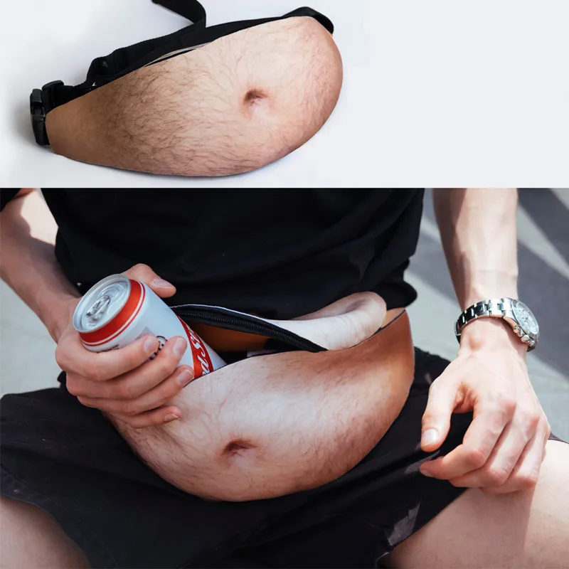 

Novelty Fun Dad Bod Waist Bags Universal Flesh Colored Beer Waist Bags Fat Hairy Belly Fanny Pack Coin Purse