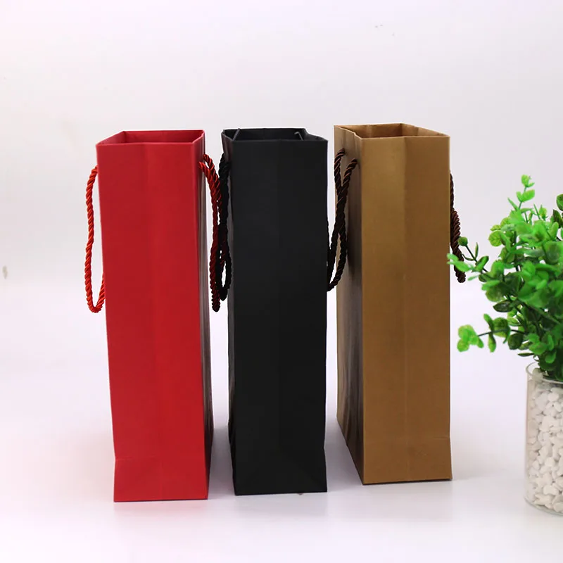 5pcs Gift Paper Bag Custom Gift with Handle for  Clothing Shopping Bag Kraft Paper Solid Color Black Brown