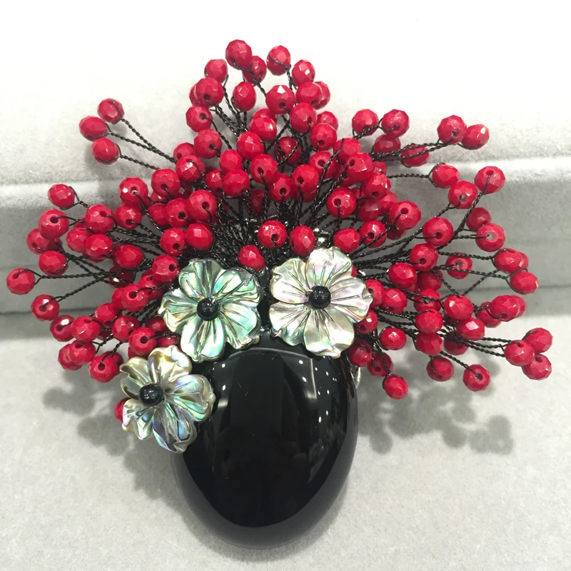 

Романтическая брошь из натурального оникса и подвеска, Модные женские ювелирные украшения с красными кристаллами, бесплатная доставка, брошь из полудрагоценных камней