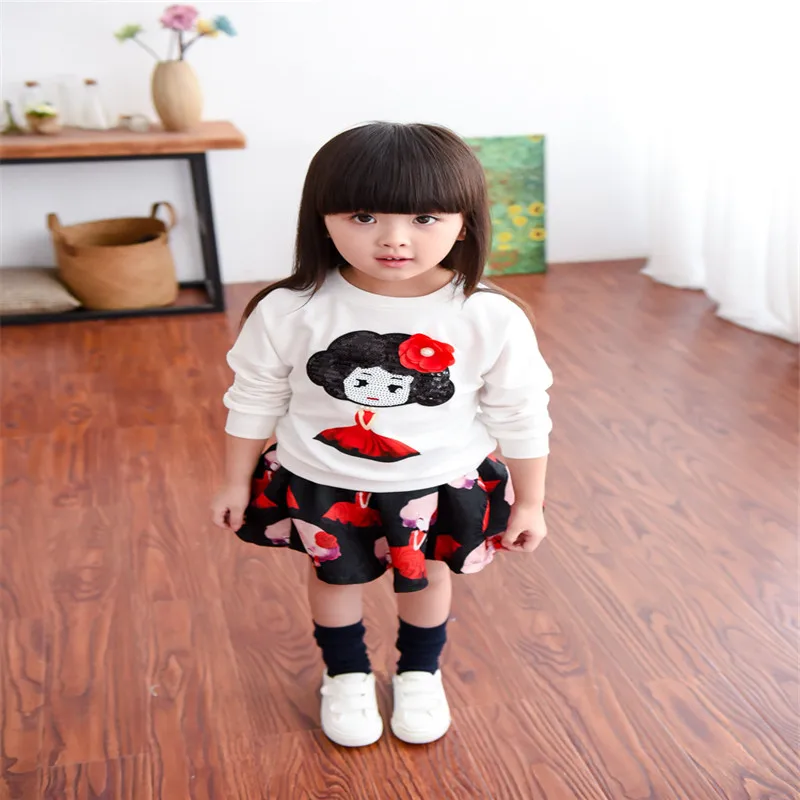 

1 A Retail! Spring Autumn New Fund New Cartoon Blouse And Skirt Of The Girls  Suits Clothing Set   Free Postage