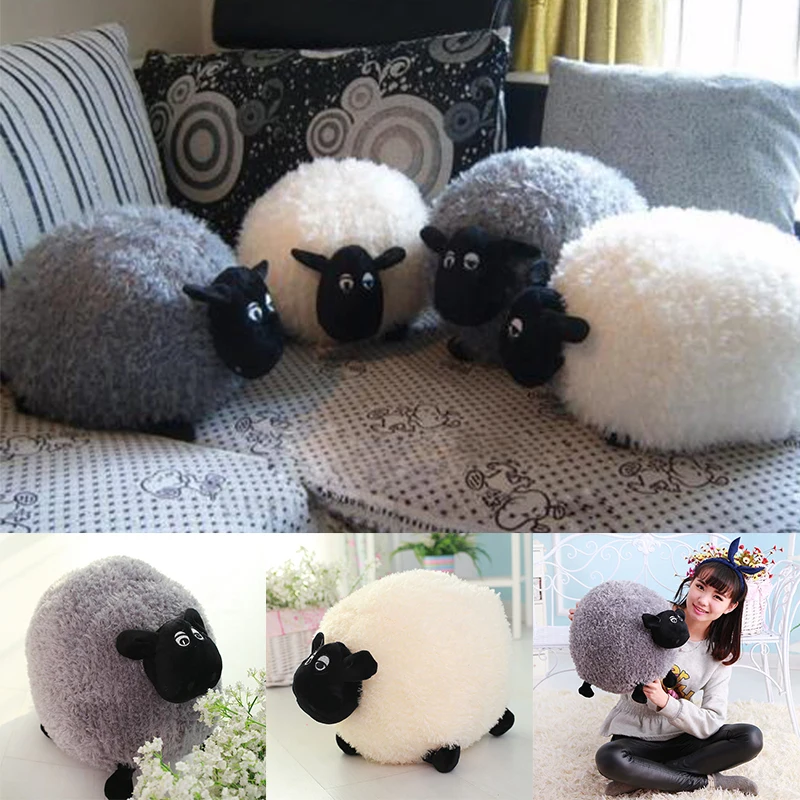 1x 20/30cm Funny Cute Sheep Pillow Cushion Plush Toys Soft Comfort Cushion Stuffed Dolls Baby Kids Cartoon Gift White/Gray