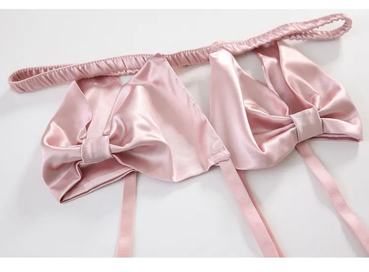 Yhotmeng розовый выдолбленный сексуальный ультра тонкий чашки галстук-бабочка бюстгальтер трусики нижнее белье Подвязки Пояс набор
