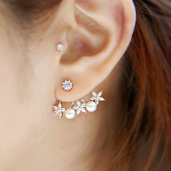 Girls Flower Crystal Ear Studs 925 Sterling Silver Girls Flower Crystal Ear Studs 925 Sterling Silver