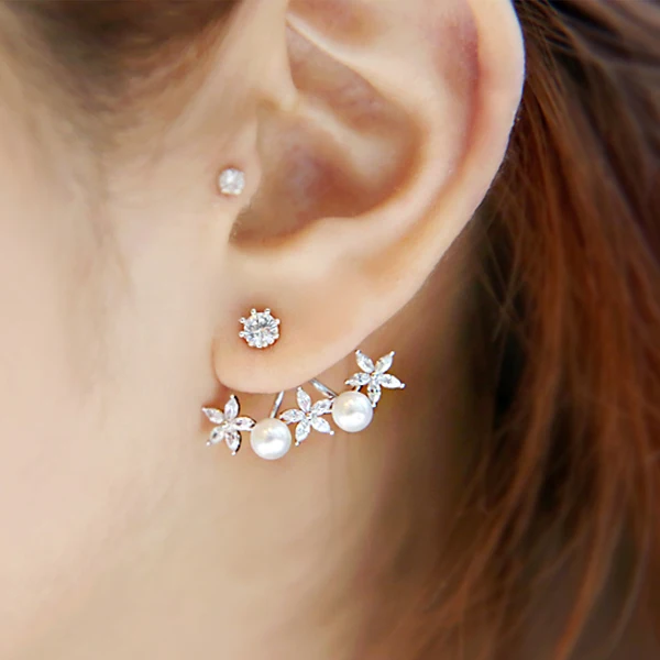 Silver Crystal Studs Flower Earrings Women Girls Dress Fashion Jewellery Jewelry