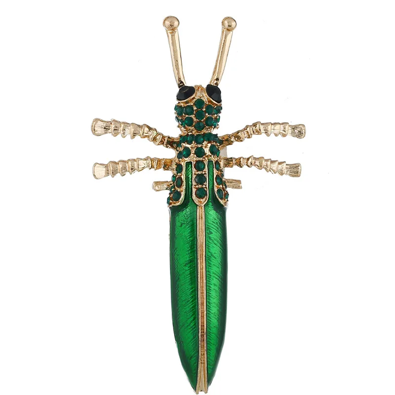 Cartoon Green Enamel Insect Brooches Men Grasshopper animal brooches For Women Lady Classical Fashion  Sweater Decoration Pins