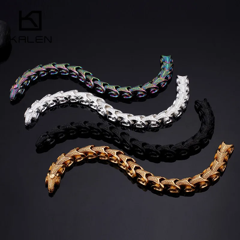 Браслеты из нержавеющей стали 4 цвета с рисунком дракона для мужчин Панк Рок Киль связывающие цепи браслеты и браслеты браслет ювелирные изделия