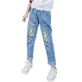 

Children Clothing Girls Jeans Children Denim Pants For Girls Fashion Kids Clothing For Girls Letter Lover Printed Jeans Pants