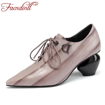 

FACNDINLL casual women 2019 brand design high heels genuine leather women pumps new arrival autumn fashion dress shoes woman