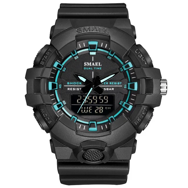 SMAEL мужские спортивные кварцевые часы Аналоговые Цифровые светодиодный водонепроницаемые военные часы наручные часы с хронографом - Цвет: blue