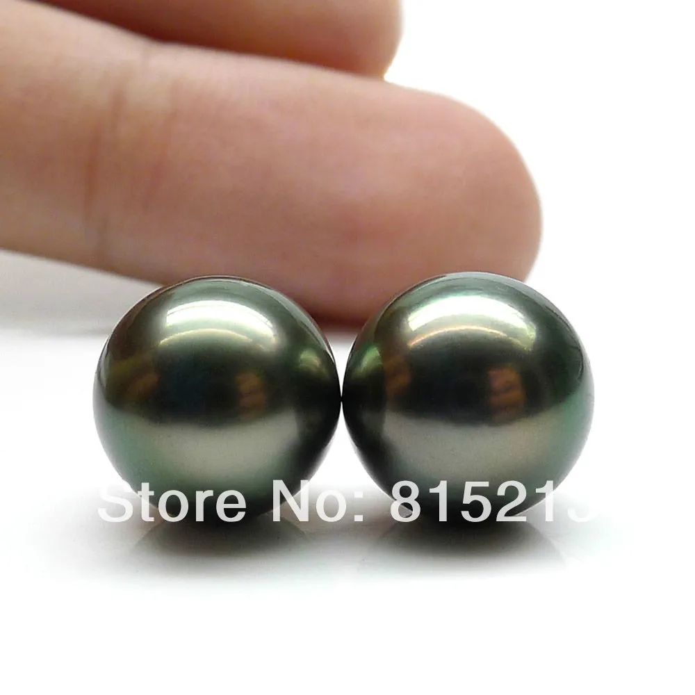 

hot sell new - wb00405 TOP LUSTER!AAA 10.5-10.9MM BLACK TAHITIAN GENUINE PEARL EARRINGS