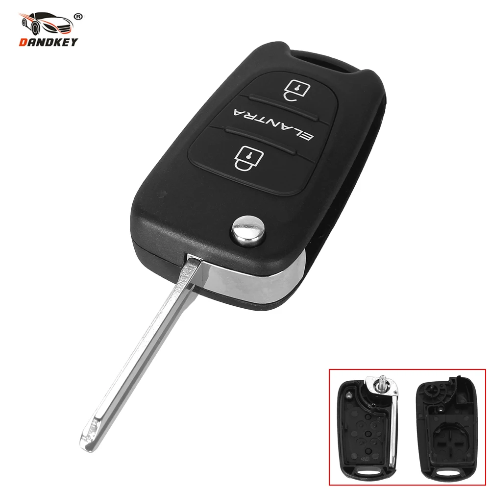 

DANDKEY 3 Buttons Remote Flip Key Shell Case Fob For Hyundai ELANTRA Keyless Entry Fob Cover Car Alarm Housing