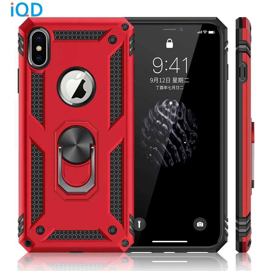 

IQD Ring Stand Cover for iphone X XS MAX XR Case Rotating Metal Hidden Car Adsorption for Apple iphone 8 7 6 6s Plus Phone Cases