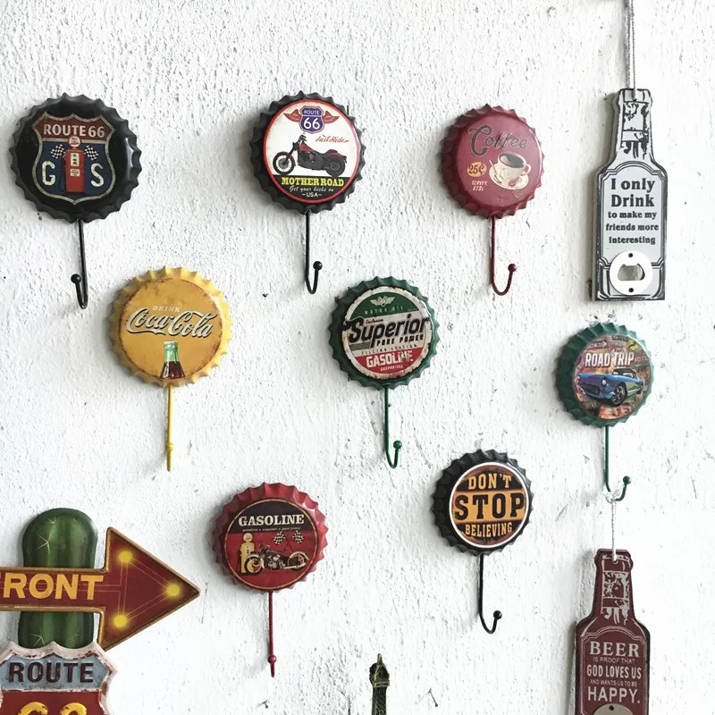 

Retro Bottle Cap Hook Home Wall Handicraft Decorative Pendant Creative Beer Cover Decoration American country