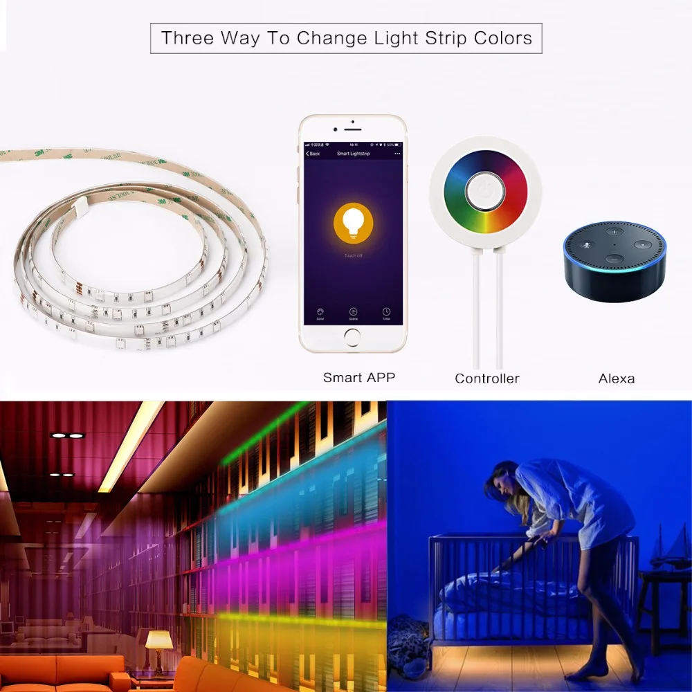 12W 2M RGB 120 LED WiFi Strip Light Kit Support Touch Panel Control