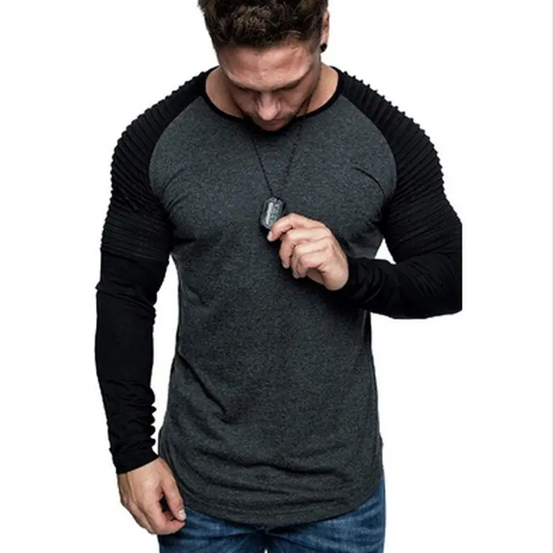 

2019 spring and autumn new fashion men's long-sleeved T-shirt round neck casual men's solid color cotton harajuku T-shirt shirt