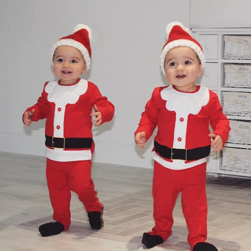 infant newborn boy girl christmas outfits XMAS cartoon costume 2018 winter baby clothes T-shirt+pant+hat 3PCS clothing set