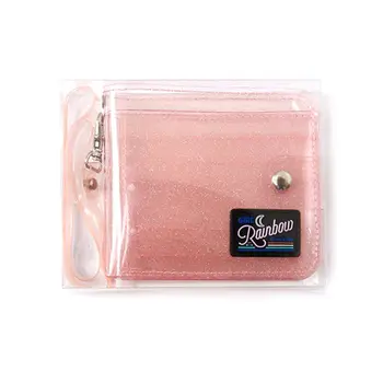 

3 Colors Transparent ID Card Holder PVC Folding Short Wallet Fashion Women Girl Glitter Business Cards Case Purse with Lanyard