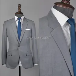 Бесплатная доставка 2014 индивидуальный заказ 2014 мужской светло-серый костюм с одной пуговицей модный костюм корейский стиль костюм